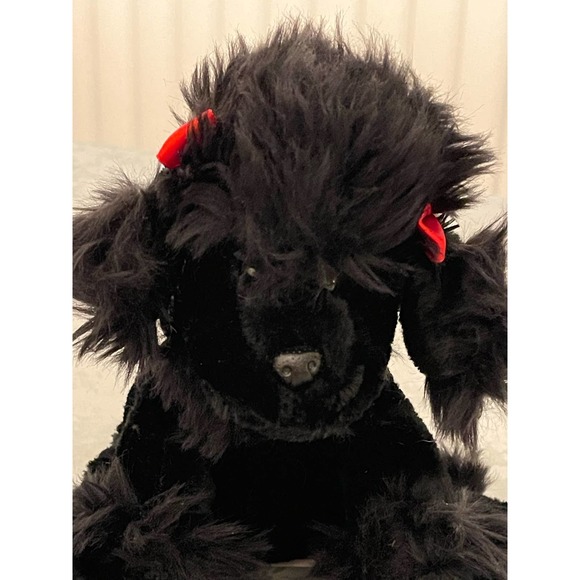 Dan Dee Collectors Choice Plush Black Poodle Puppy Dog Stuffed Animal Red Bows - Picture 5 of 9